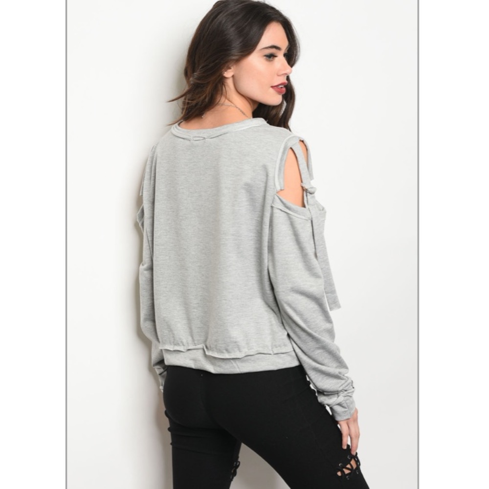 Gray Cold Shoulder Top - Picture 2 of 2
